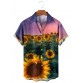 Men's Casual Lapel Sunflower Printed Short Sleeve Shirt 50136012M