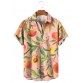 Tropical Fruit Leaf Peach Print Short Sleeve Shirt