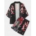 Mens Kimono Carp   Flower Print Japanese Fish Elastic Waist Two Piece Outfits