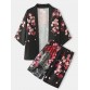 Mens Kimono Carp   Flower Print Japanese Fish Elastic Waist Two Piece Outfits