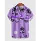 Purple Coconut Tree Print Summer Casual Men's Short Sleeve Shirt