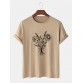 Mens Flower Line Print Round Neck Short Sleeve Shirt