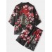 Mens Kimono Carp   Flower Print Japanese Fish Elastic Waist Two Piece Outfits