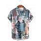 Holiday Print Short Sleeve Shirt with Christmas Tree Pattern