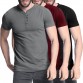 Men T  shirts V Neck Casual Short Sleeve Slim Fitted Blouse Short Sleeve with Buttons Outdoor Hiking